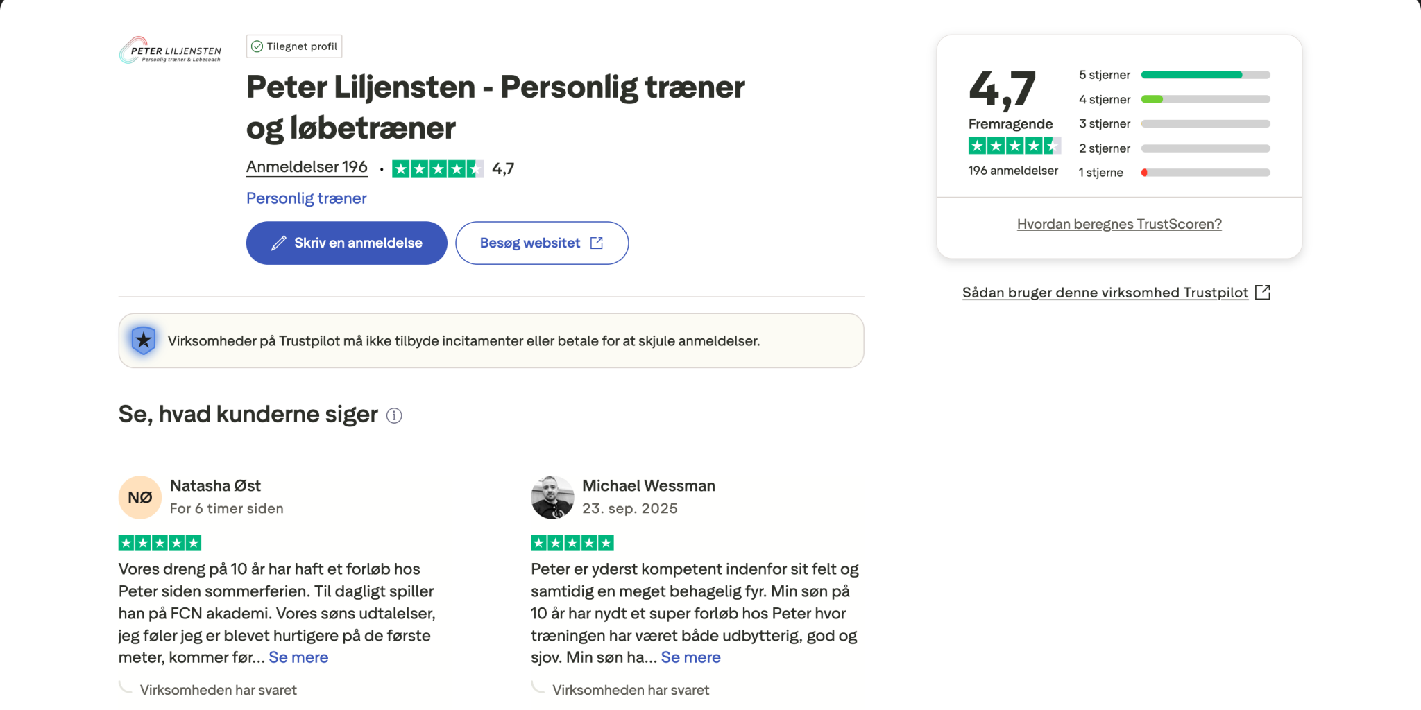 196 anbefalinger på Trustpilot – tak for den kæmpe opbakning! ⚽️💚